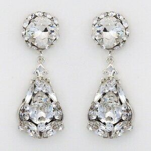Cheryl King Couture Ornate Crystal Teardrop Chandelier Earrings with Large Post